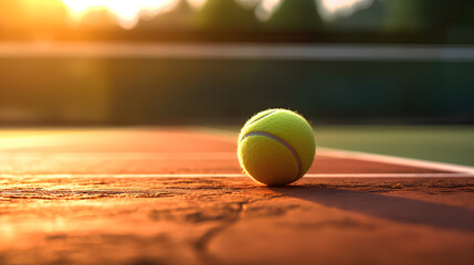 Close-up of a tennis ball on the background of a court with space for copying. Playing tennis. The concept of sports, recreation. Generative AI.