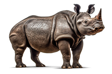 Side view of Sumatran rhino on white background Generative AI - obrazy, fototapety, plakaty