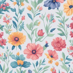 Collection of flowers, branches and leaves in vintage watercolor style. Generative AI