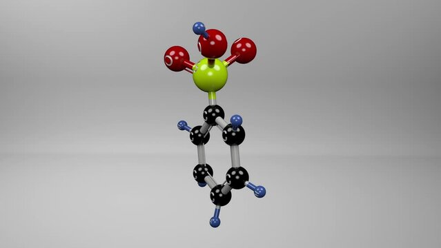 Benzenesulfonic acid molecule. Molecular structure of benzenesulfonic acid, the simplest aromatic sulfonic acid utilized in the production of phenol and surfactants.