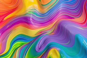 Liquid rainbow wavy plastic texture. Wrinkle silicone sheet. Generative AI