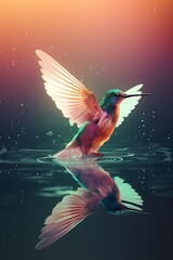 stained glass style illustration, dove fluttering over the sea, ai generative