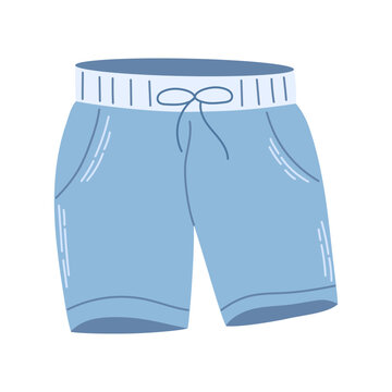 Men's blue swimming trunks isolated on white background. Color vector illustration.