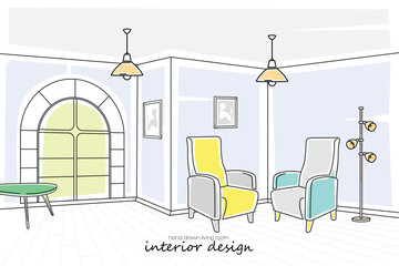 Hand drawn modern living room