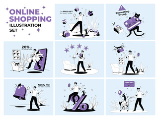 Online Shopping Concept Illustration Set Vector Art