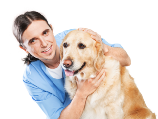 Happy young couple holding their dog