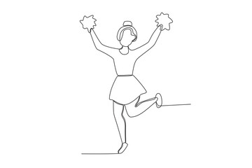 A female football supporter. Football supporter one-line drawing
