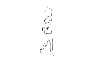 A supporter cheers on his favorite team. Football supporter one-line drawing