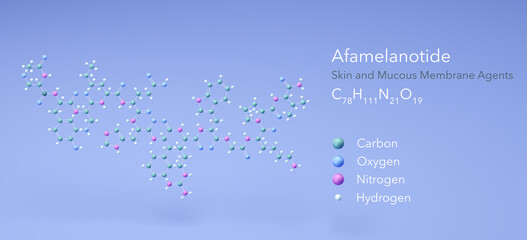 afamelanotide molecule, molecular structures, synthetic peptide, 3d model, Structural Chemical Formula and Atoms with Color Coding