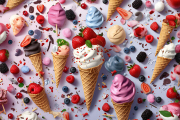 Ice Cream and Refreshing Fruit Treats - Indulge in Mouthwatering Scoops, Colorful Cones and Chilled Delicacies! Explore the World of  Art with Delicious Ice Cream Swirls, Tropical Fruit Generative Ai