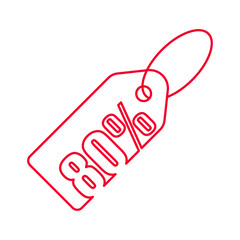 Discount price tag vector icon in red color. 80 percent discount.