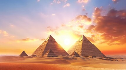 pyramids at sunset