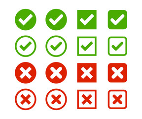 Check mark and cross mark vector icon set. Set of Cancel and check button collection