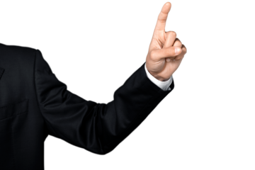 Businessman shows hands and fingers various symbols