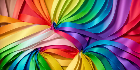 Abstract background of intertwined colored silk or paper ribbons. Colorful illustration. Generative AI