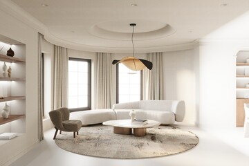 Modern home living room, 3d render.