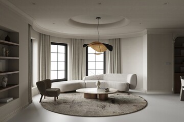 Modern home living room, 3d render.