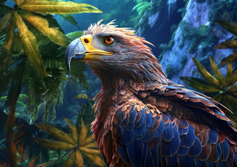 Eagle with flowers in the style of hyper-realistic generative AI