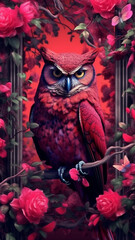 An owl perched on a frame of flowers generative AI