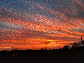 red sunset over the city