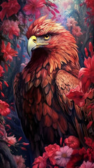Eagle with flowers in the style of hyper-realistic generative AI