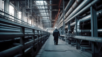 Fototapeta premium Refinery industry engineer are working and discussing at front oil and gas industrial factory,Oil refinery plant for industry