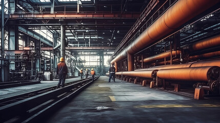 Obraz premium Refinery industry engineer are working and discussing at front oil and gas industrial factory,Oil refinery plant for industry