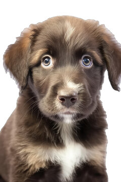 Close-up of a cute puppy dog sitting looking forward. On a transparent background - Generative AI 