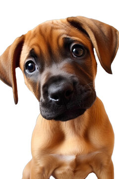 Close-up of a cute puppy dog sitting looking forward. On a transparent background - Generative AI 