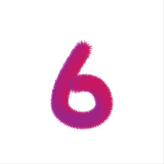 Fototapeta premium High Quality 3D Shaggy Number 6 on White Background . Isolated Vector Element