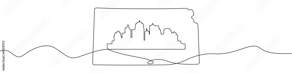 Poster map of the state of kansas icon line continuous drawing vector. one line map of the state of kansas 
