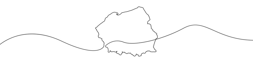 Map of Poland icon line continuous drawing vector. One line Map of Poland icon vector background. Map of Poland icon. Continuous outline of a Map of Poland icon.