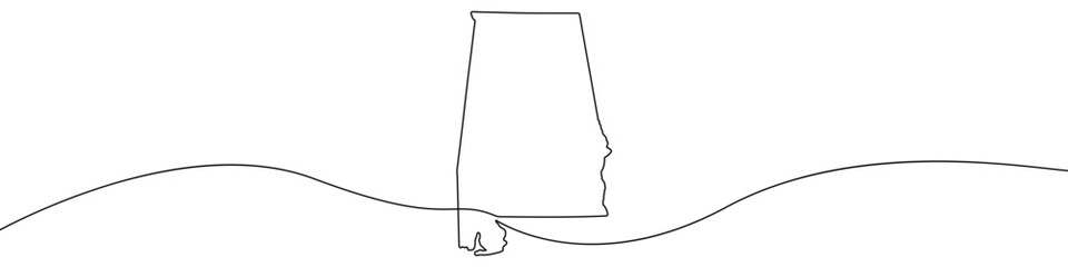 Map of the state of Alabama icon line continuous drawing vector. One line Map of the state of Alabama icon vector background. Map of the state of Alabama icon. Continuous outline of a Map of the state