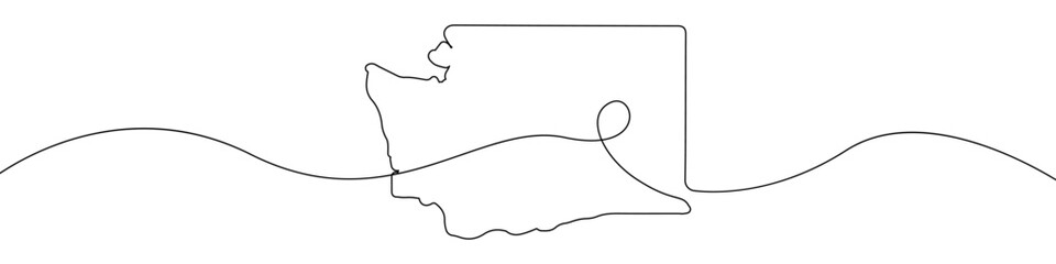 Washington state map icon line continuous drawing vector. One line Washington state map icon vector background. Washington state map icon. Continuous outline of a Washington state map icon.