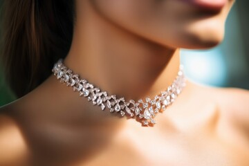 The allure of a sparkling diamond necklace on display