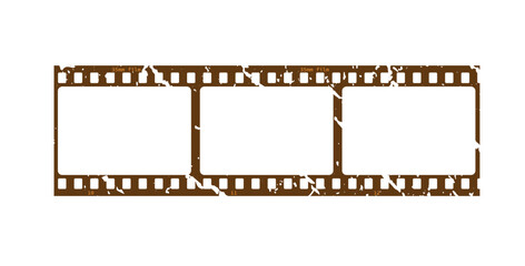 Vintage style 35mm film strip retro vintage vector design with three frames on white background. Retro film reel symbol illustration to use in photography, television, cinema, photo frame.

