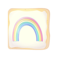 Square cookie with painted rainbow on a white background