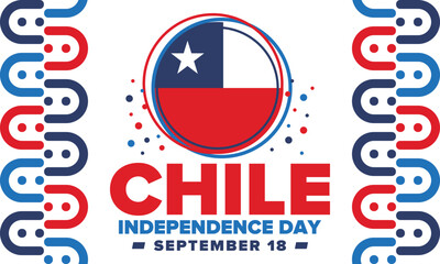 Chile Independence Day. Happy national holiday Fiestas Patrias. Freedom day. Celebrate annual in September 18. Chile flag. Patriotic chilean design. Poster, card, banner, template, background. Vector