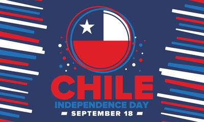 Chile Independence Day. Happy national holiday Fiestas Patrias. Freedom day. Celebrate annual in September 18. Chile flag. Patriotic chilean design. Poster, card, banner, template, background. Vector