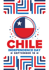 Fototapeta na wymiar Chile Independence Day. Happy national holiday Fiestas Patrias. Freedom day. Celebrate annual in September 18. Chile flag. Patriotic chilean design. Poster, card, banner, template, background. Vector