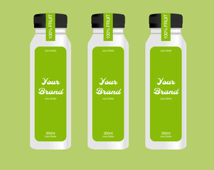 Green editable vector image of juice bottle with label for food branding
