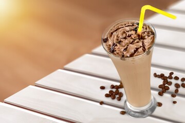 Cappuccino or latte tasty coffee drink with milk foam