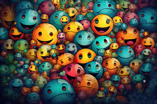 Cute smileys with different emotions, generative ai
