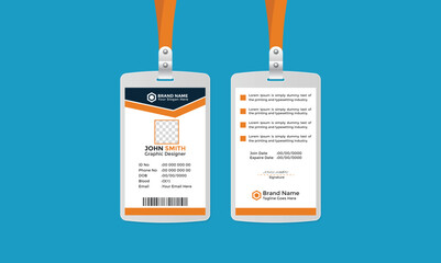 Modern Corporate and Creative ID Card Design Template Vertical Name ID Card Simple and Clean Orange White and Black Business ID Card  Vector Illustration Colorful Gradient  Design New Design