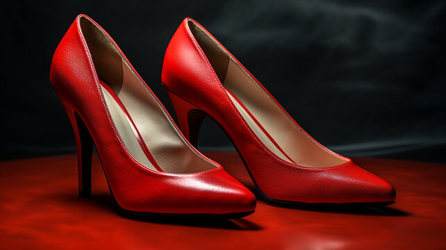 beautiful classic lacquer stylish women's shoes in red color .Generative AI