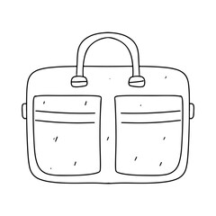 Business hand bag in hand drawn doodle style. Vector illustration isolated on white. Coloring page.