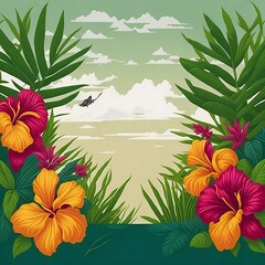 Tropical Paradise background with flowers ai generated