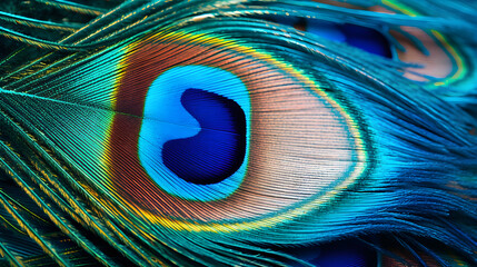 Fototapeta premium Close-up of feathers peacock. The texture of the famous peacock feathers. made with generated ai.