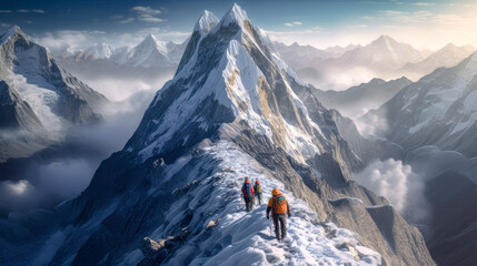 Illustration of Mountaineering Expedition in the High Mountains over Five Thousand Metres Generative AI Digital Art Background Wallpaper