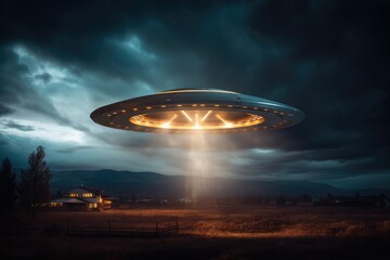 Fototapeta na wymiar Eerie Night Sight of a Floating UFO